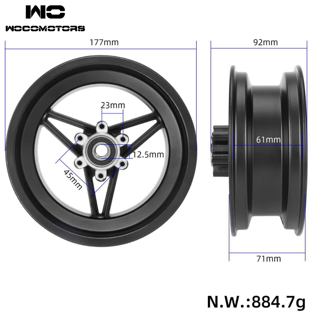 6.5inch wheel hub for 90/65-6.5 tubeless tires wocomotors